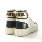 Chanel Sneakers 35 C CC Logo High Cut Leather Shoes White Black — view 3