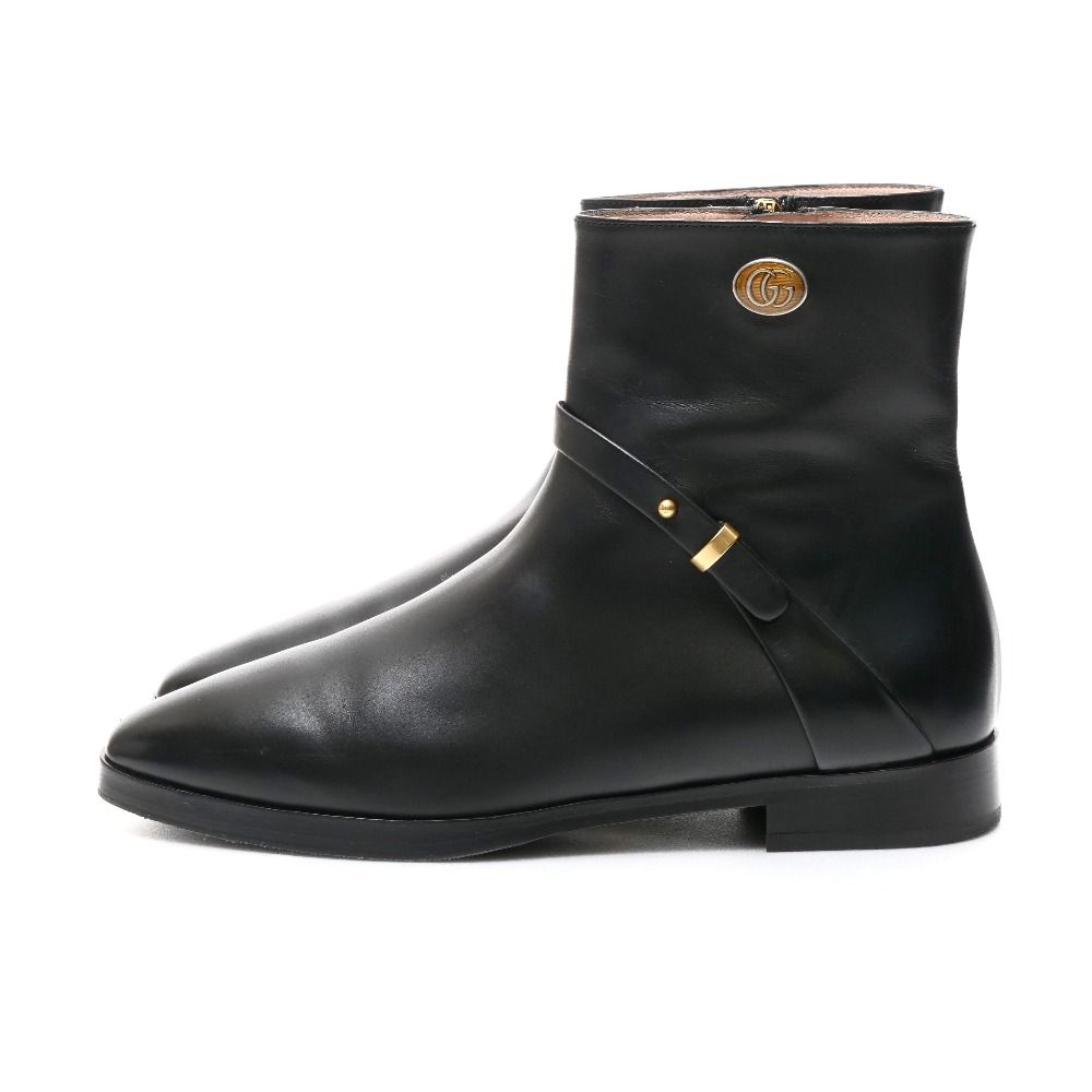 Gucci Boots 35 GG Double Strap Short Leather Shoes Black — view 2