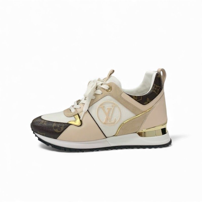 Louis Vuitton Run Away Line Monogram Sneakers Shoes Leather Mesh Pink Beige — view 3