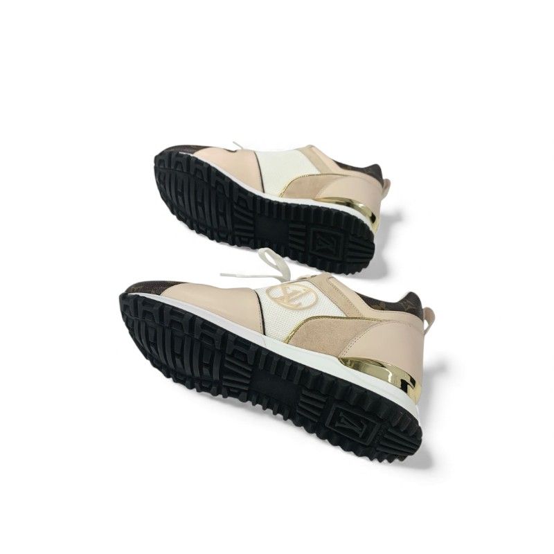 Louis Vuitton Run Away Line Monogram Sneakers Shoes Leather Mesh Pink Beige — view 6