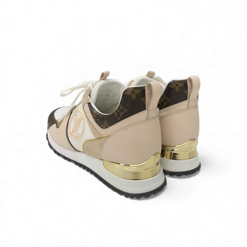 Louis Vuitton Run Away Line Monogram Sneakers Shoes Leather Mesh Pink Beige — view 4