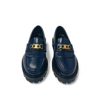 Celine Margaret Loafer Leather Shoes Navy Gold Triomphe Flat — view 2