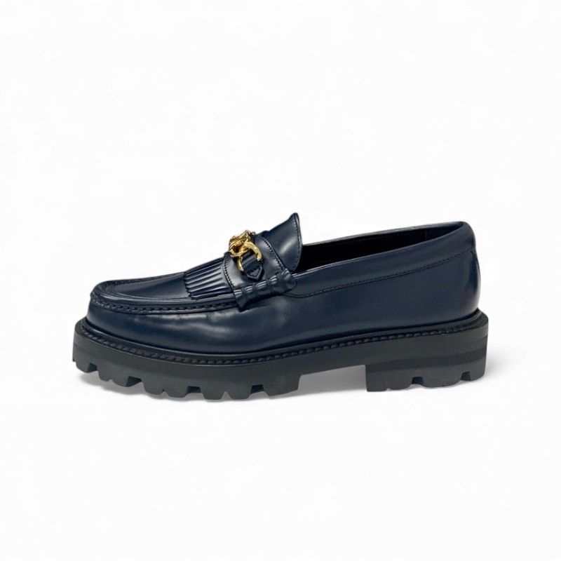 Celine Margaret Loafer Leather Shoes Navy Gold Triomphe Flat — view 3