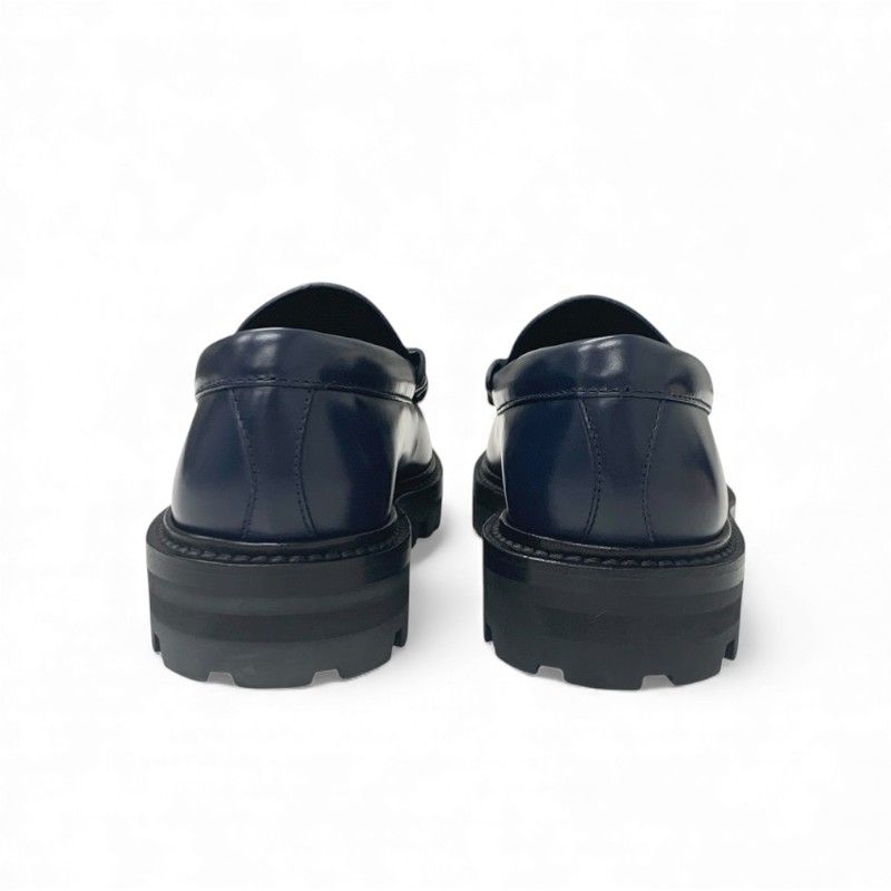 Celine Margaret Loafer Leather Shoes Navy Gold Triomphe Flat — view 5