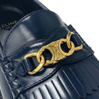 Celine Margaret Loafer Leather Shoes Navy Gold Triomphe Flat — view 9
