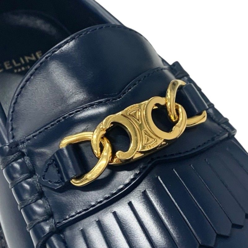 Celine Margaret Loafer Leather Shoes Navy Gold Triomphe Flat — view 9