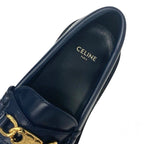 Celine Margaret Loafer Leather Shoes Navy Gold Triomphe Flat — view 7