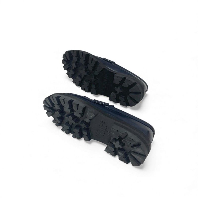 Celine Margaret Loafer Leather Shoes Navy Gold Triomphe Flat — view 6