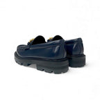 Celine Margaret Loafer Leather Shoes Navy Gold Triomphe Flat — view 4