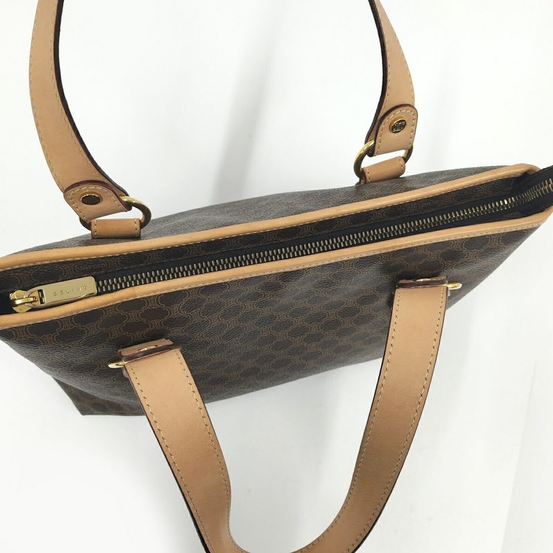 Celine Tote Bag Handbag Macadam All Over Pattern Leather Brown