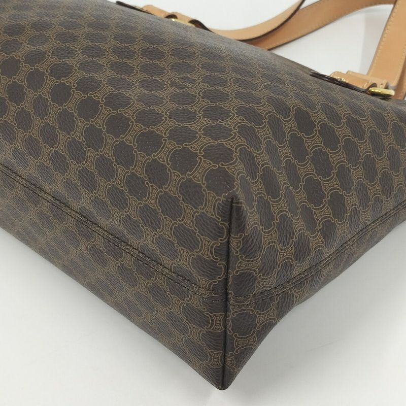 Celine Tote Bag Handbag Macadam All Over Pattern Leather Brown