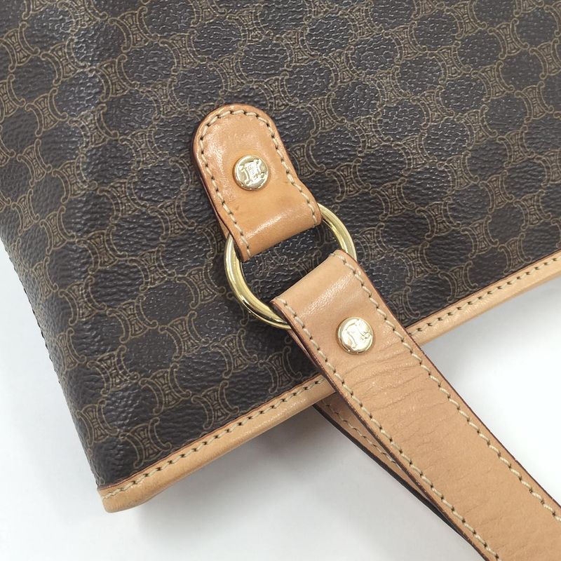 Celine Tote Bag Handbag Macadam All Over Pattern Leather Brown