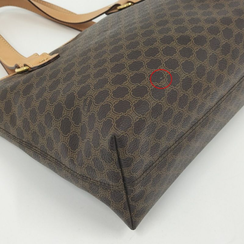 Celine Tote Bag Handbag Macadam All Over Pattern Leather Brown