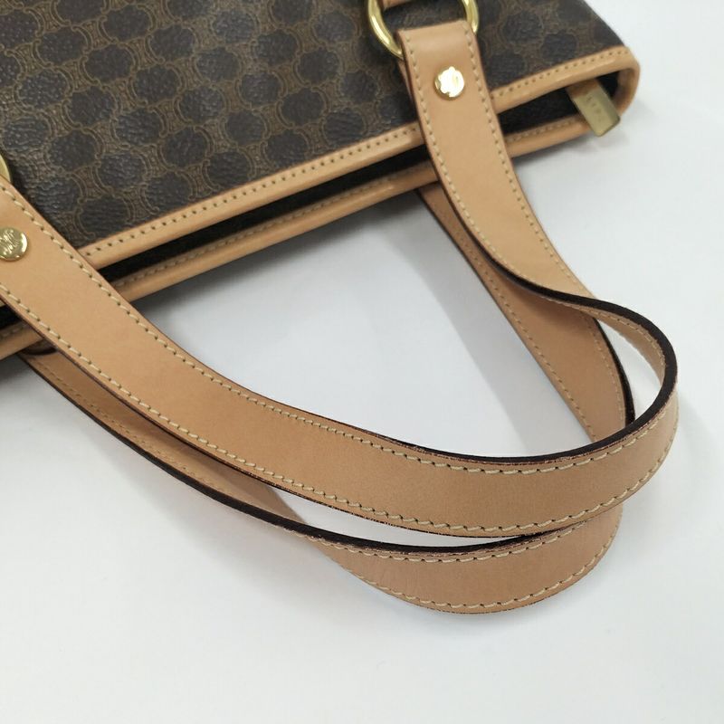 Celine Tote Bag Handbag Macadam All Over Pattern Leather Brown