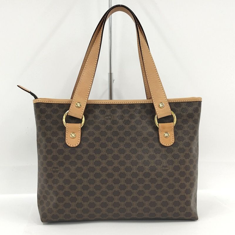 Celine Tote Bag Handbag Macadam All Over Pattern Leather Brown