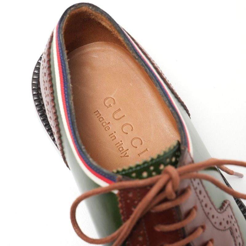 Gucci 5 Leather Shoes Dress Lace Up Green Brown — view 6