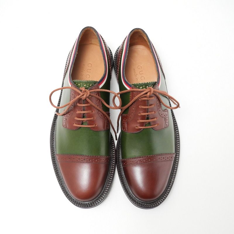 Gucci 5 Leather Shoes Dress Lace Up Green Brown — view 4