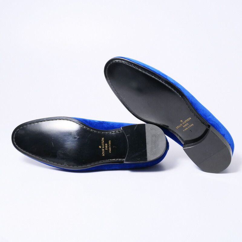Louis Vuitton Slip on Blue Velour Auteuil Loafers Opera Shoes 7 — view 8