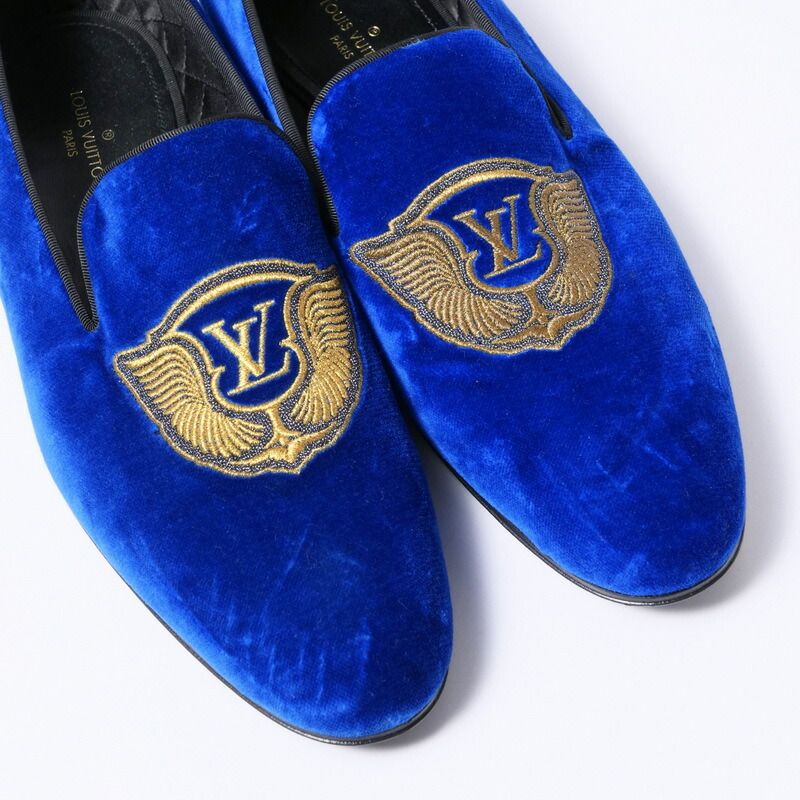 Louis Vuitton Slip on Blue Velour Auteuil Loafers Opera Shoes 7 — view 4