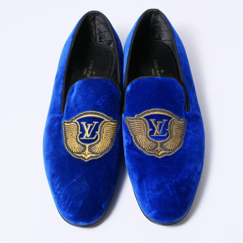 Louis Vuitton Slip on Blue Velour Auteuil Loafers Opera Shoes 7 — view 5