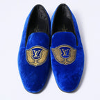 Louis Vuitton Slip on Blue Velour Auteuil Loafers Opera Shoes 7 — view 5