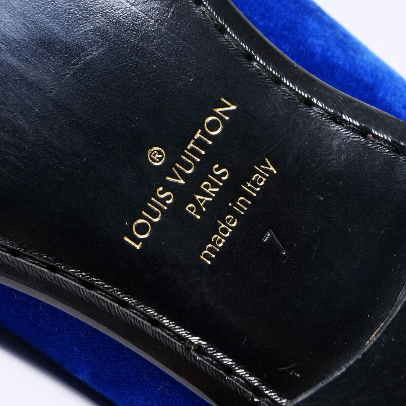 Louis Vuitton Slip on Blue Velour Auteuil Loafers Opera Shoes 7 — view 9