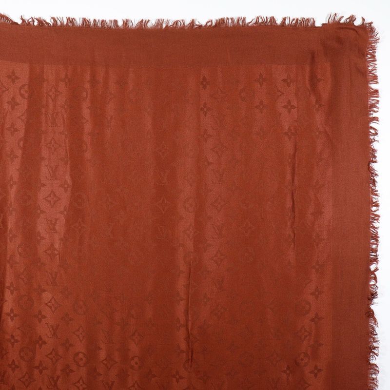 Louis Vuitton Monogram Silk Wool Brown Shawl — view 5