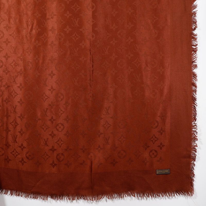 Louis Vuitton Monogram Silk Wool Brown Shawl — view 3