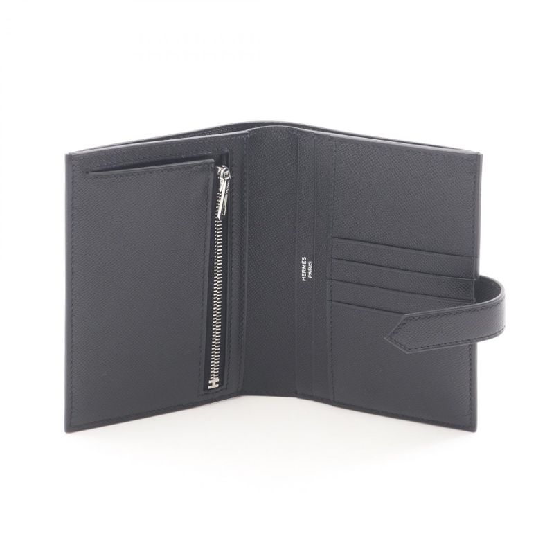 Hermes Bifold Wallet Bearn Compact Black Leather Calf — view 3