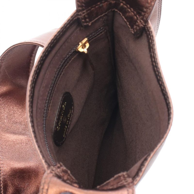 Chanel Shoulder Bag Bronze Leather Logo Sacoche — view 4