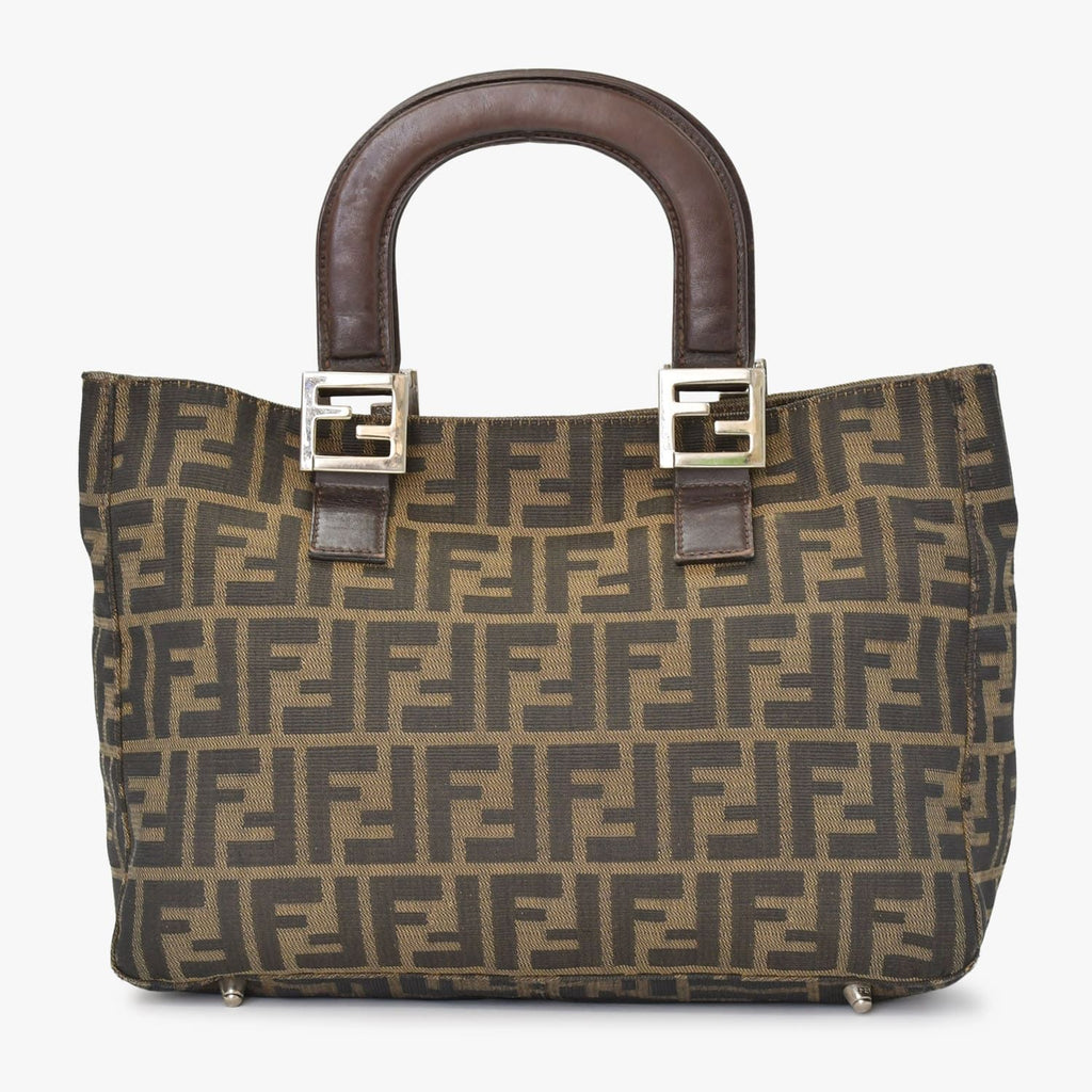 Fendi Tote Bag Zucca Pattern Canvas Brown Silver