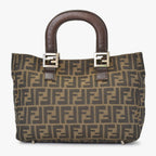 Fendi Tote Bag Zucca Pattern Canvas Brown Silver