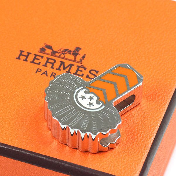 Hermes Scarf Ring Epaulette Metal Twilly Gaviroche Epaulettes Silver Orange — view 6