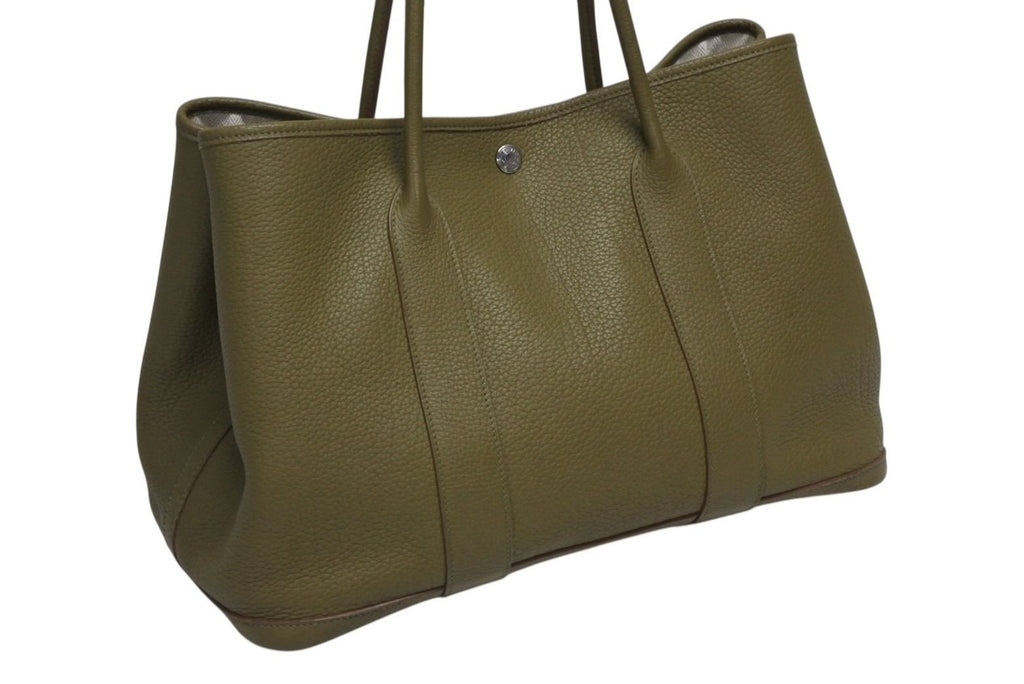 Hermes Garden Party PM Tote Bag Negonda Canvas Olive Green Silver — view 4