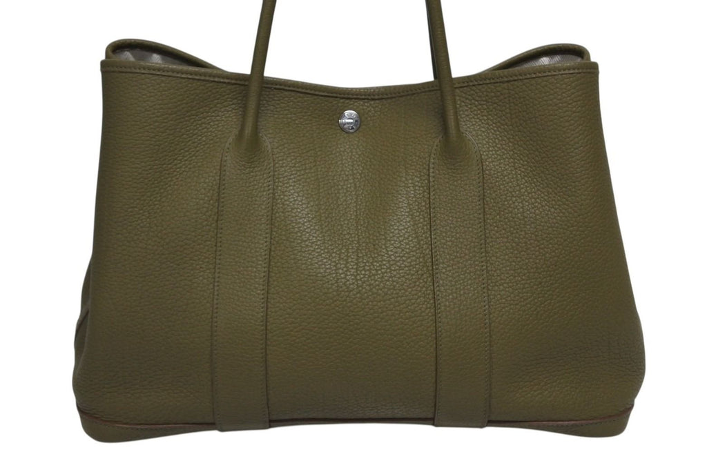 Hermes Garden Party PM Tote Bag Negonda Canvas Olive Green Silver — view 3