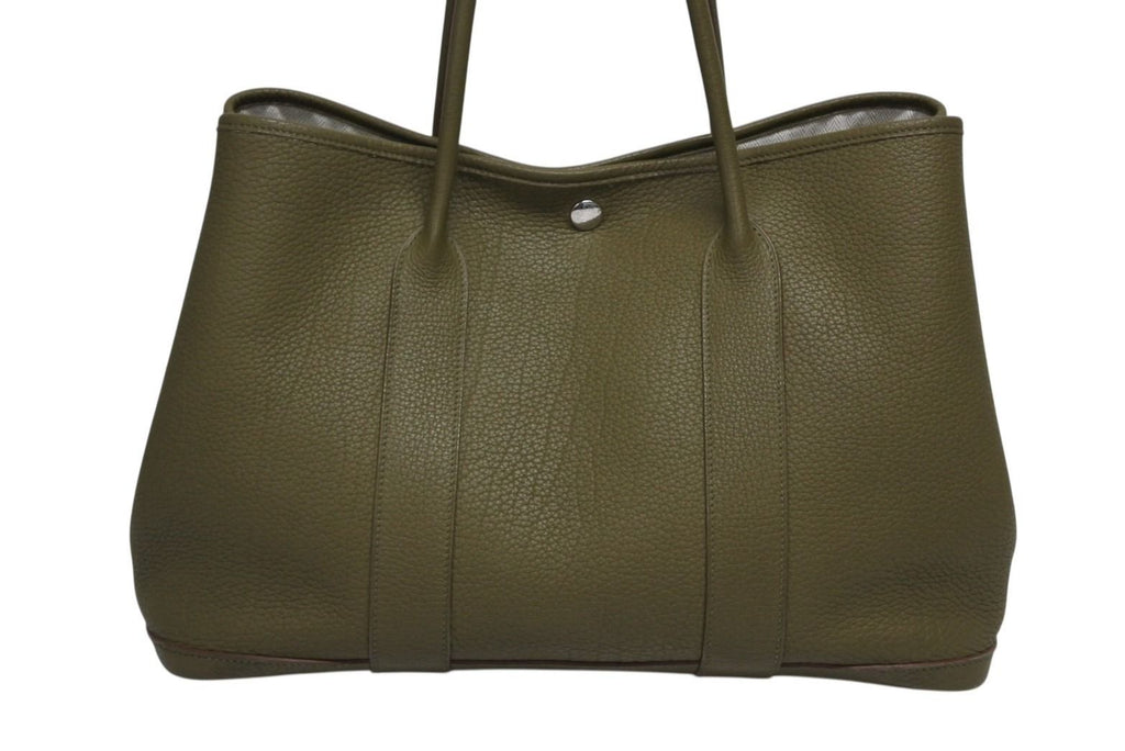 Hermes Garden Party PM Tote Bag Negonda Canvas Olive Green Silver — view 2