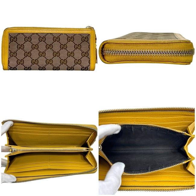 Gucci L-shaped Zipper Long Wallet Beige Yellow GG Canvas Bamboo — view 4
