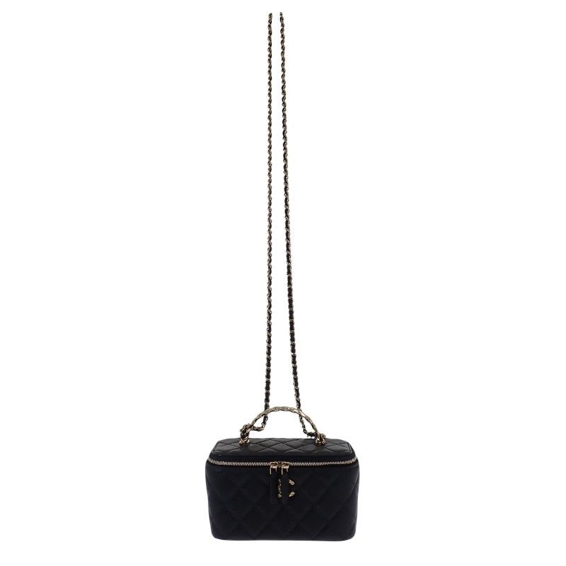 Chanel Top Handle Long Vanity Case 2-Way Bag Shoulder Lambskin Black — view 8
