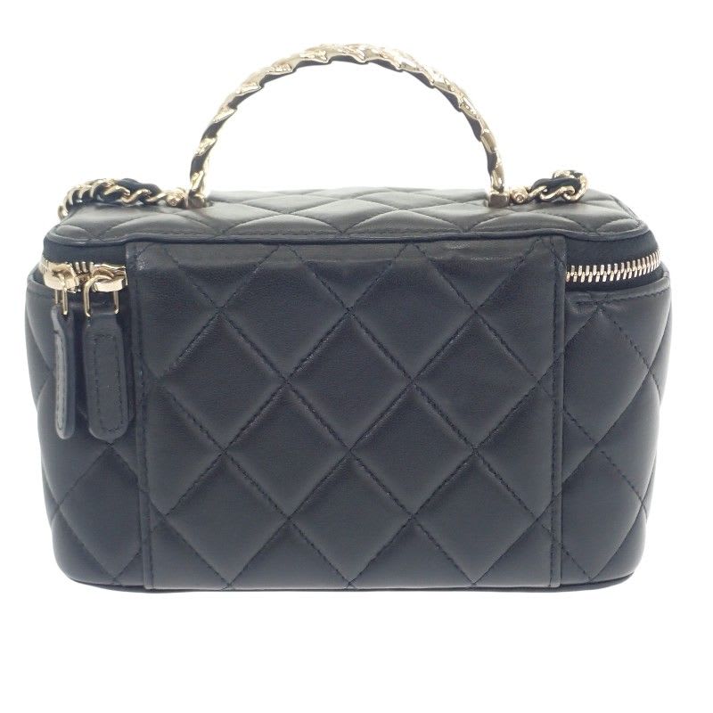 Chanel Top Handle Long Vanity Case 2-Way Bag Shoulder Lambskin Black — view 4