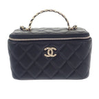 Chanel Top Handle Long Vanity Case 2-Way Bag Shoulder Lambskin Black — view 3