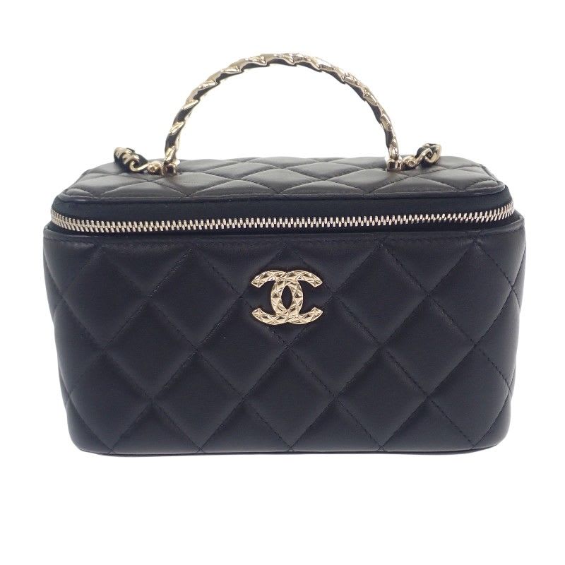 Chanel Top Handle Long Vanity Case 2-Way Bag Shoulder Lambskin Black — view 3