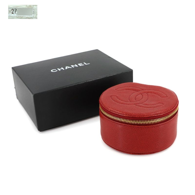 Chanel Jewelry Case Box Accessory Pouch Caviar Leather Red Vintage — view 3
