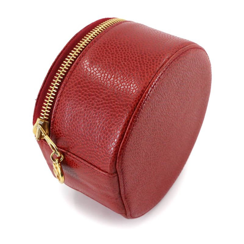 Chanel Jewelry Case Box Accessory Pouch Caviar Leather Red Vintage — view 7