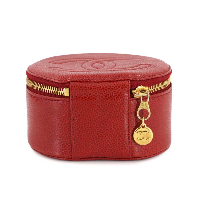 Chanel Jewelry Case Box Accessory Pouch Caviar Leather Red Vintage — view 6