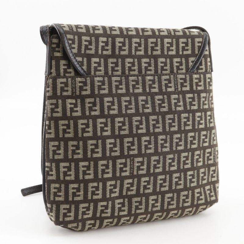 Fendi Zucchino Nylon Canvas Brown Shoulder Bag