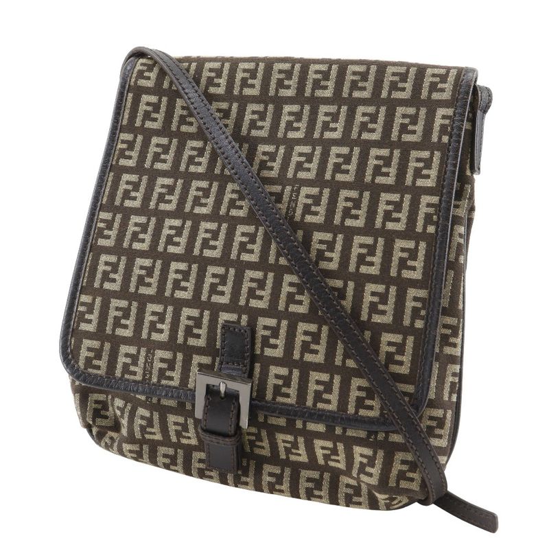 Fendi Zucchino Nylon Canvas Brown Shoulder Bag