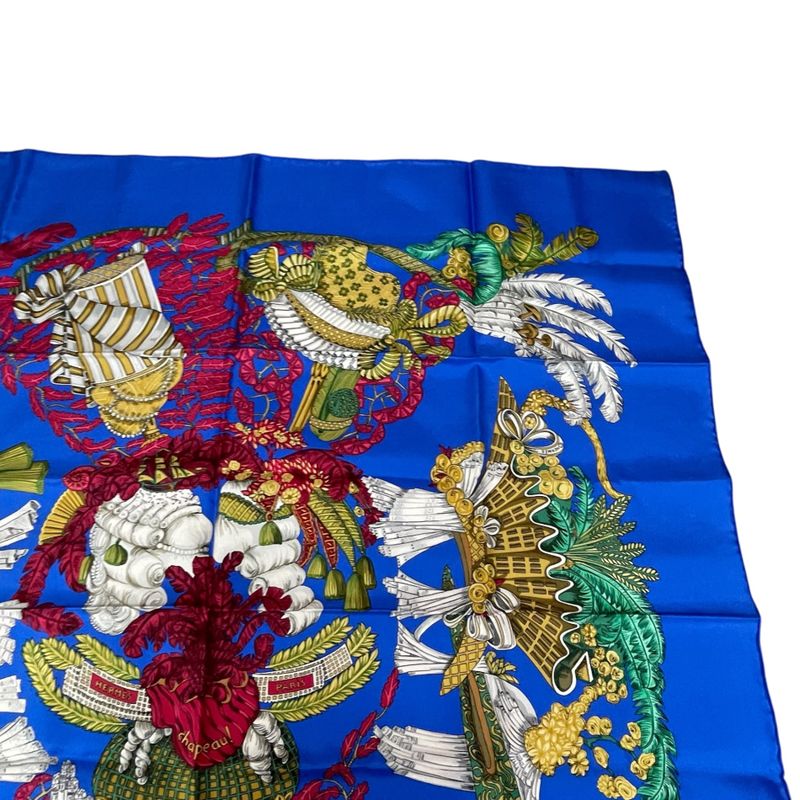 Hermes Scarf Silk Carre 90 Chapeau Hat Off Blue — view 3
