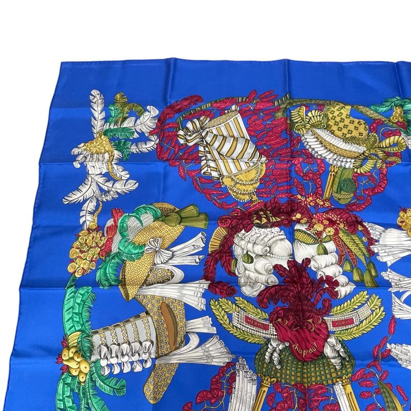 Hermes Scarf Silk Carre 90 Chapeau Hat Off Blue — view 2