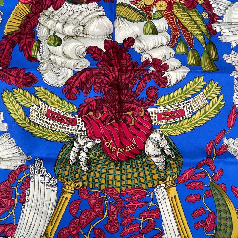 Hermes Scarf Silk Carre 90 Chapeau Hat Off Blue — view 6