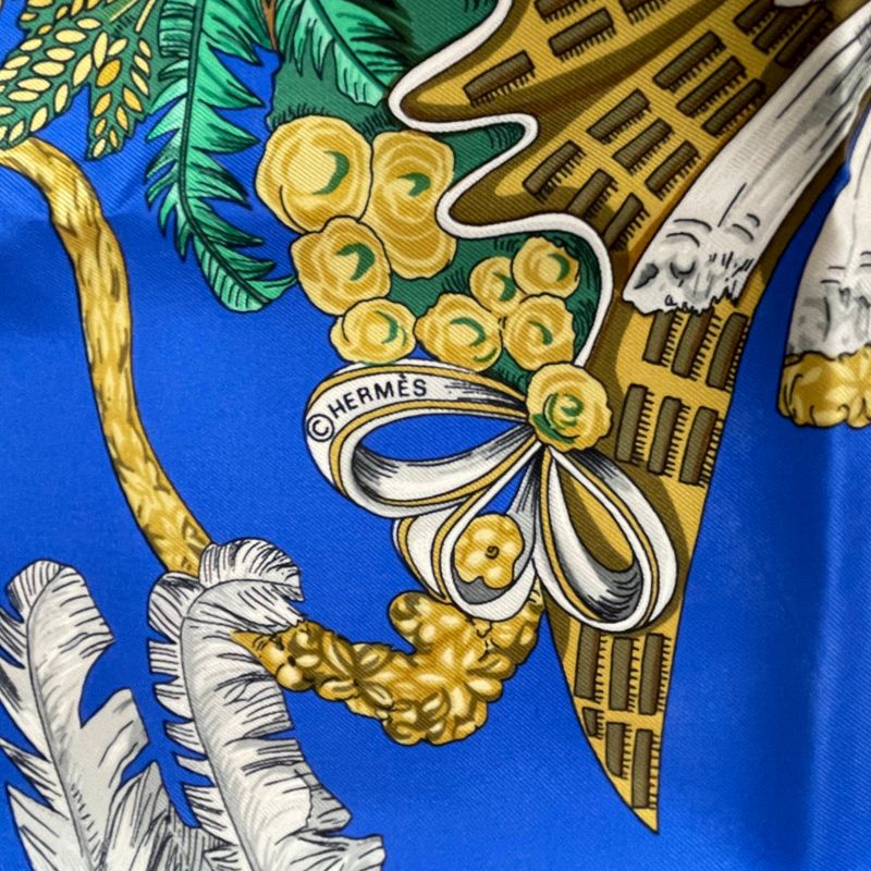 Hermes Scarf Silk Carre 90 Chapeau Hat Off Blue — view 7